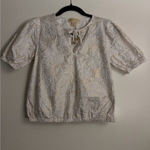 Michael Kors Cream and Gold Floral Blouse